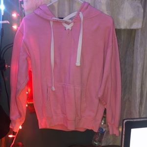 pink cross tied hoodie
